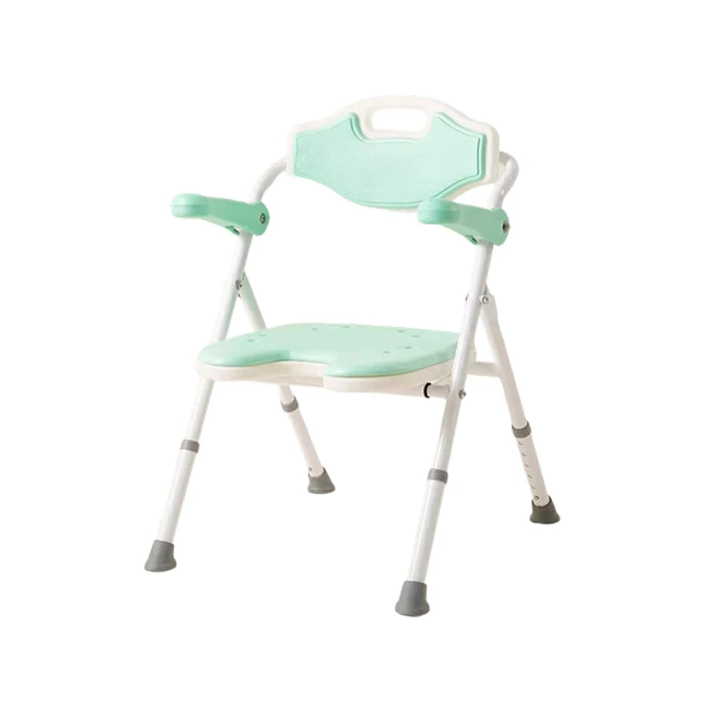 LIVARA Shower Chair Adjustable Height EVA Seat Foldable Armrests Anti-Slip Aluminum Frame for Elderly Bathroom Safety - Green