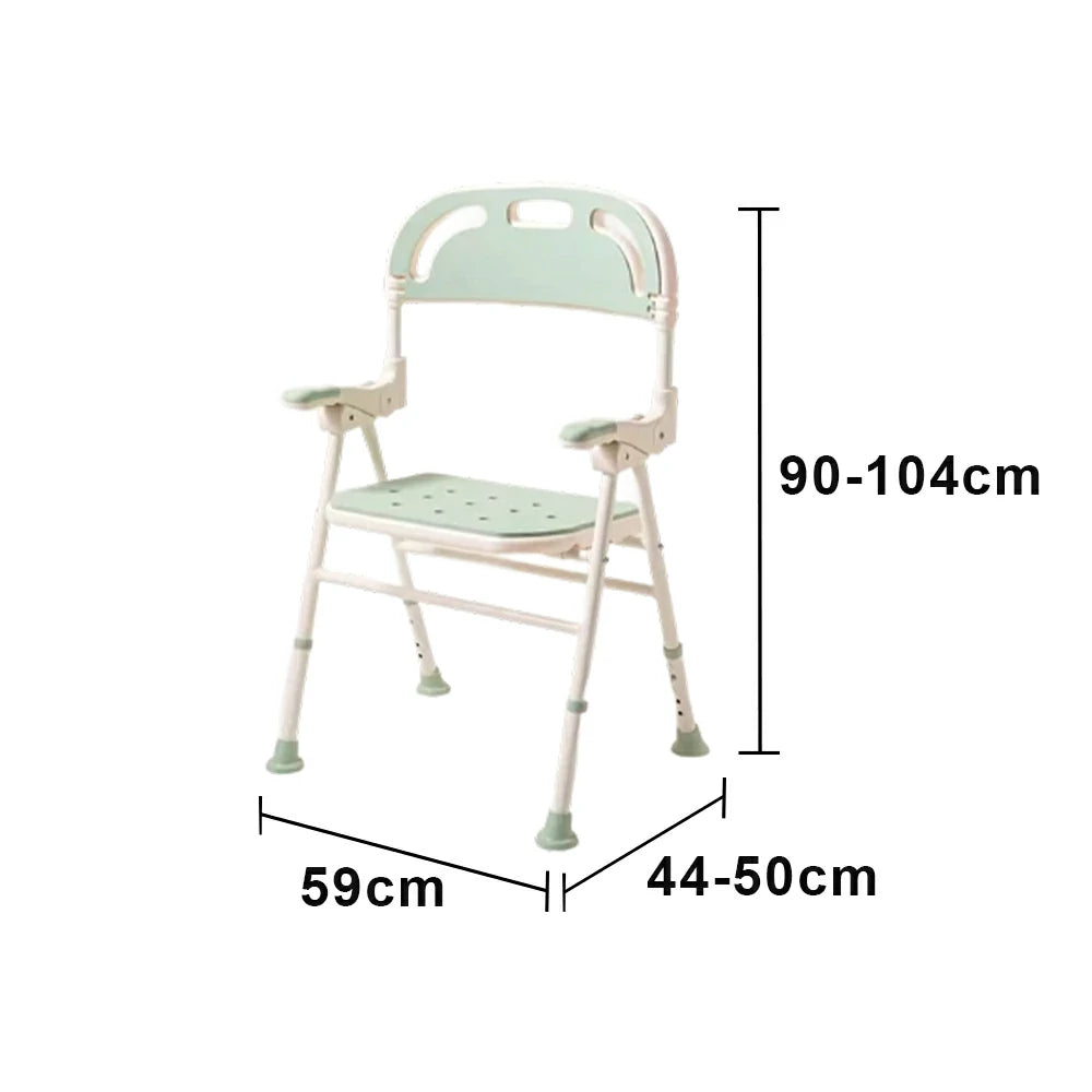 LIVARA Shower Chair with Back Scrubber Adjustable Height EVA Seat Foldable Armrests Anti-Slip Aluminum Frame for Elderly Bathroom Safety - Green