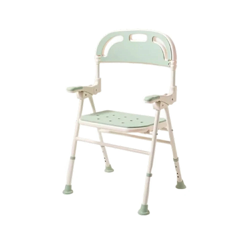 LIVARA Shower Chair with Back Scrubber Adjustable Height EVA Seat Foldable Armrests Anti-Slip Aluminum Frame for Elderly Bathroom Safety - Green