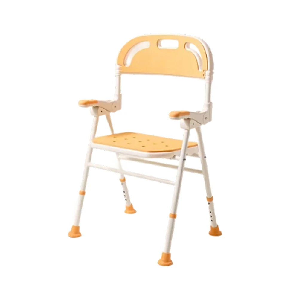 LIVARA Shower Chair with Back Scrubber Adjustable Height EVA Seat Foldable Armrests Anti-Slip Aluminum Frame for Elderly Bathroom Safety - Yellow