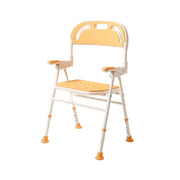 LIVARA Shower Chair with Back Scrubber Adjustable Height EVA Seat Foldable Armrests Anti-Slip Aluminum Frame for Elderly Bathroom Safety - Yellow