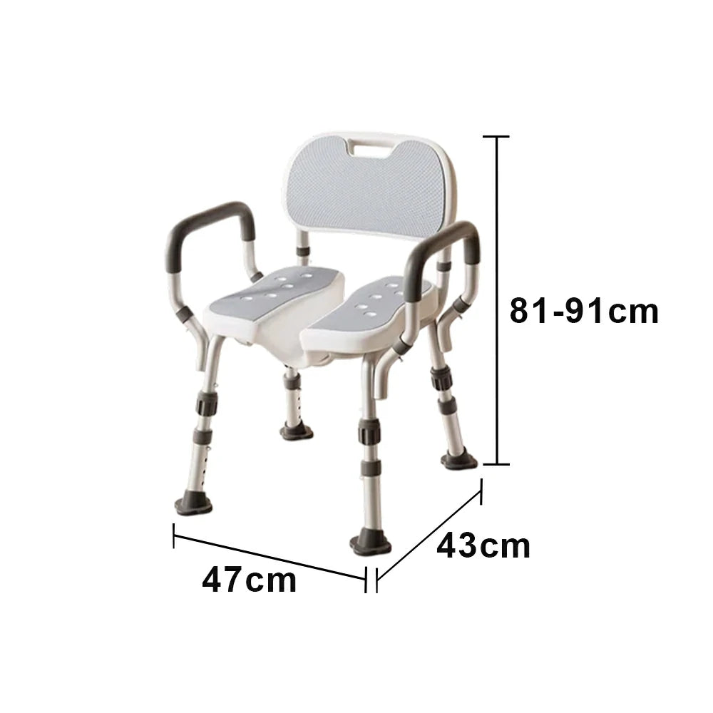 LIVARA Shower Chair with Grooved Seat Adjustable Height Soft Wave Cushion Waterproof Panel Anti-Slip Feet for Elderly Pregnant Bathroom Safety