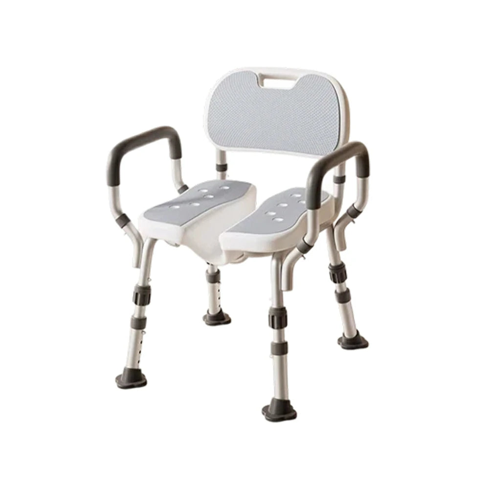 LIVARA Shower Chair with Grooved Seat Adjustable Height Soft Wave Cushion Waterproof Panel Anti-Slip Feet for Elderly Pregnant Bathroom Safety