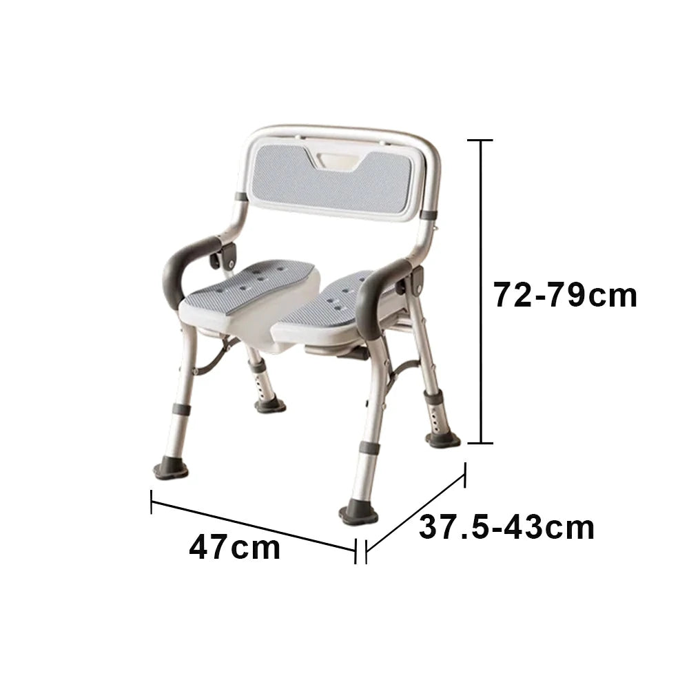 LIVARA Foldable Shower Chair with Grooved Seat Adjustable Height Soft Wave Cushion Waterproof Panel Anti-Slip Feet for Elderly Pregnant Bathroom Safety