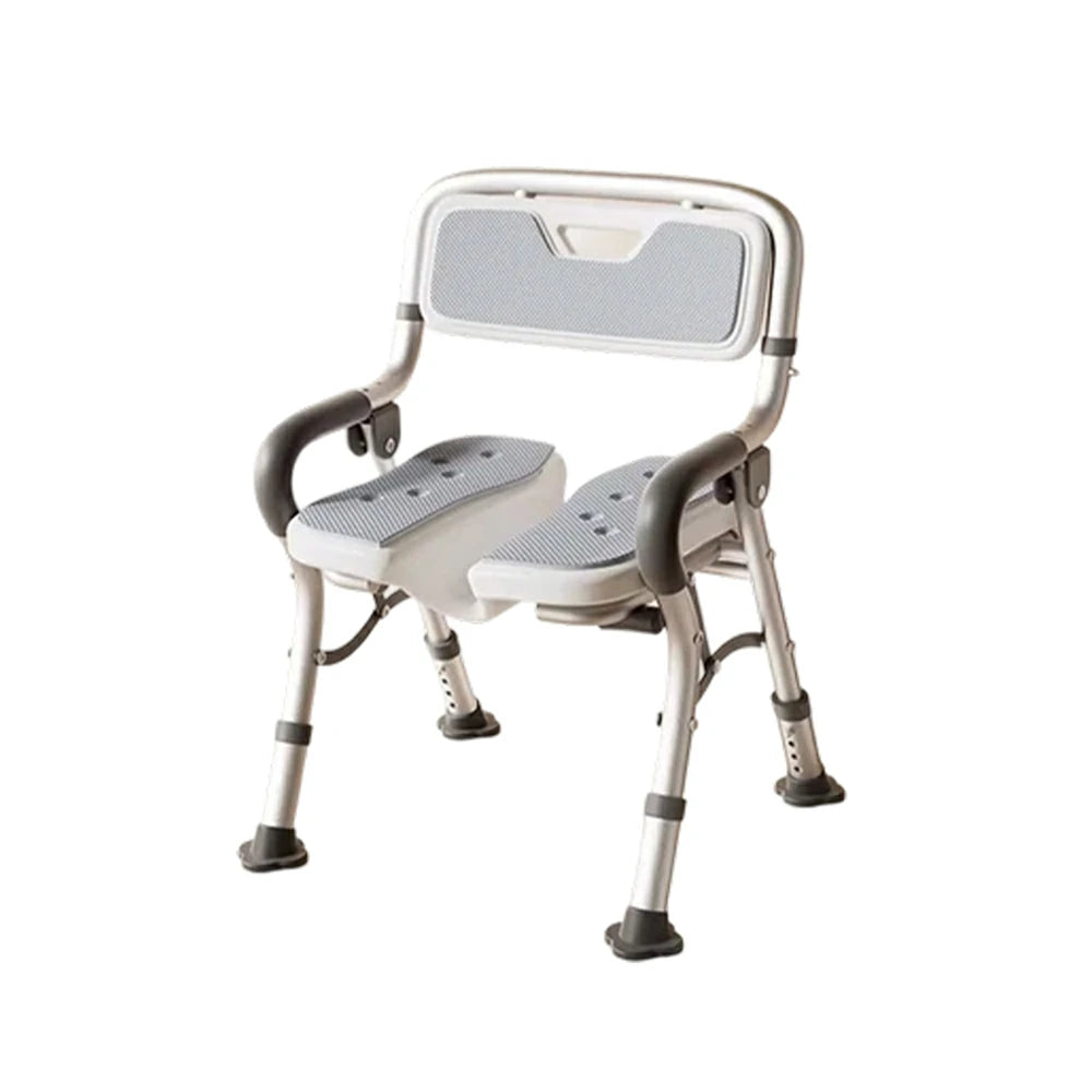LIVARA Foldable Shower Chair with Grooved Seat Adjustable Height Soft Wave Cushion Waterproof Panel Anti-Slip Feet for Elderly Pregnant Bathroom Safety