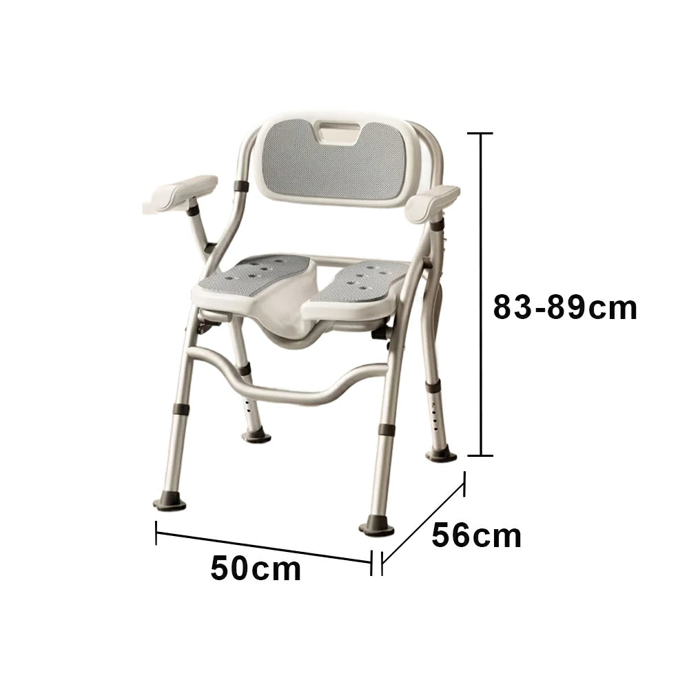 LIVARA Large Foldable Shower Chair with Grooved Seat Adjustable Height Soft Wave Cushion Waterproof Panel Anti-Slip Feet for Elderly Pregnant Bathroom Safety