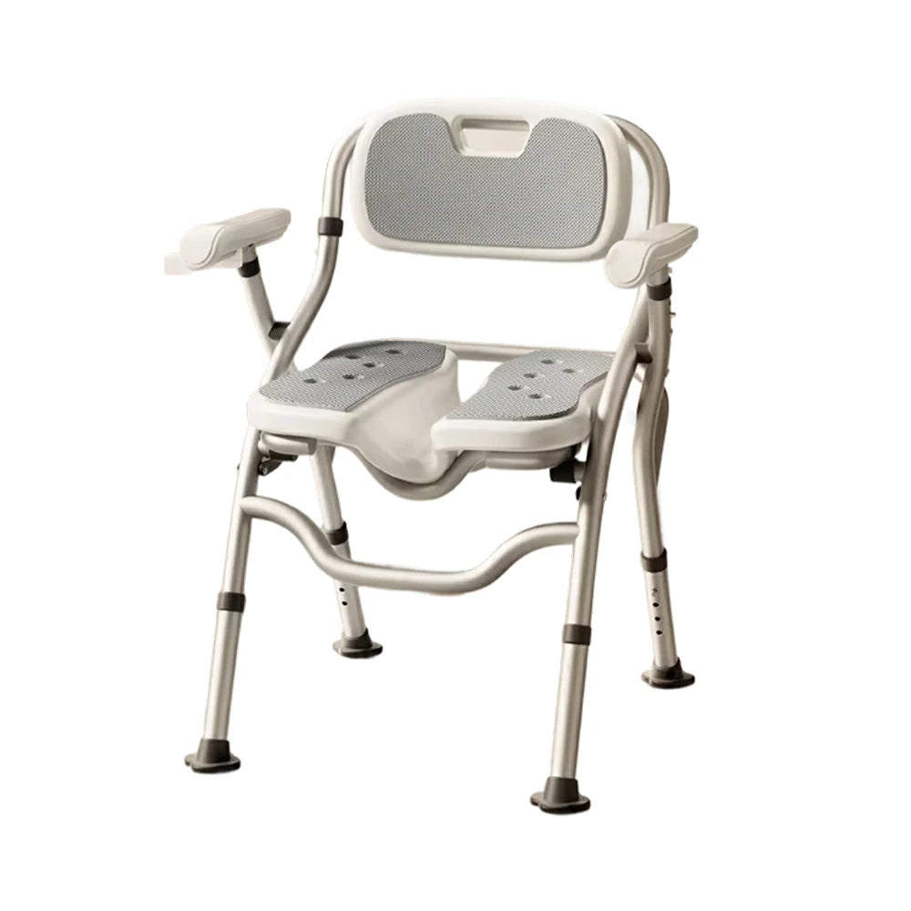 LIVARA Large Foldable Shower Chair with Grooved Seat Adjustable Height Soft Wave Cushion Waterproof Panel Anti-Slip Feet for Elderly Pregnant Bathroom Safety