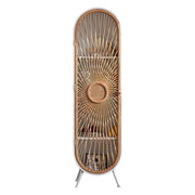 LIVARA Vintage Bamboo Storage Cabinet Tall Organizer Shelf Handwoven Door Solid Wood Frame Arched Design