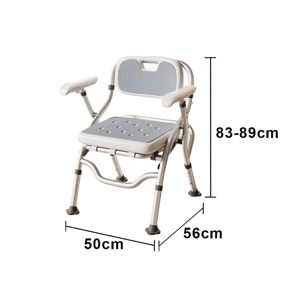 LIVARA Large Foldable Shower Chair with Square Seat Adjustable Height Soft Wave Cushion Waterproof Panel Anti-Slip Feet for Elderly Pregnant Bathroom Safety