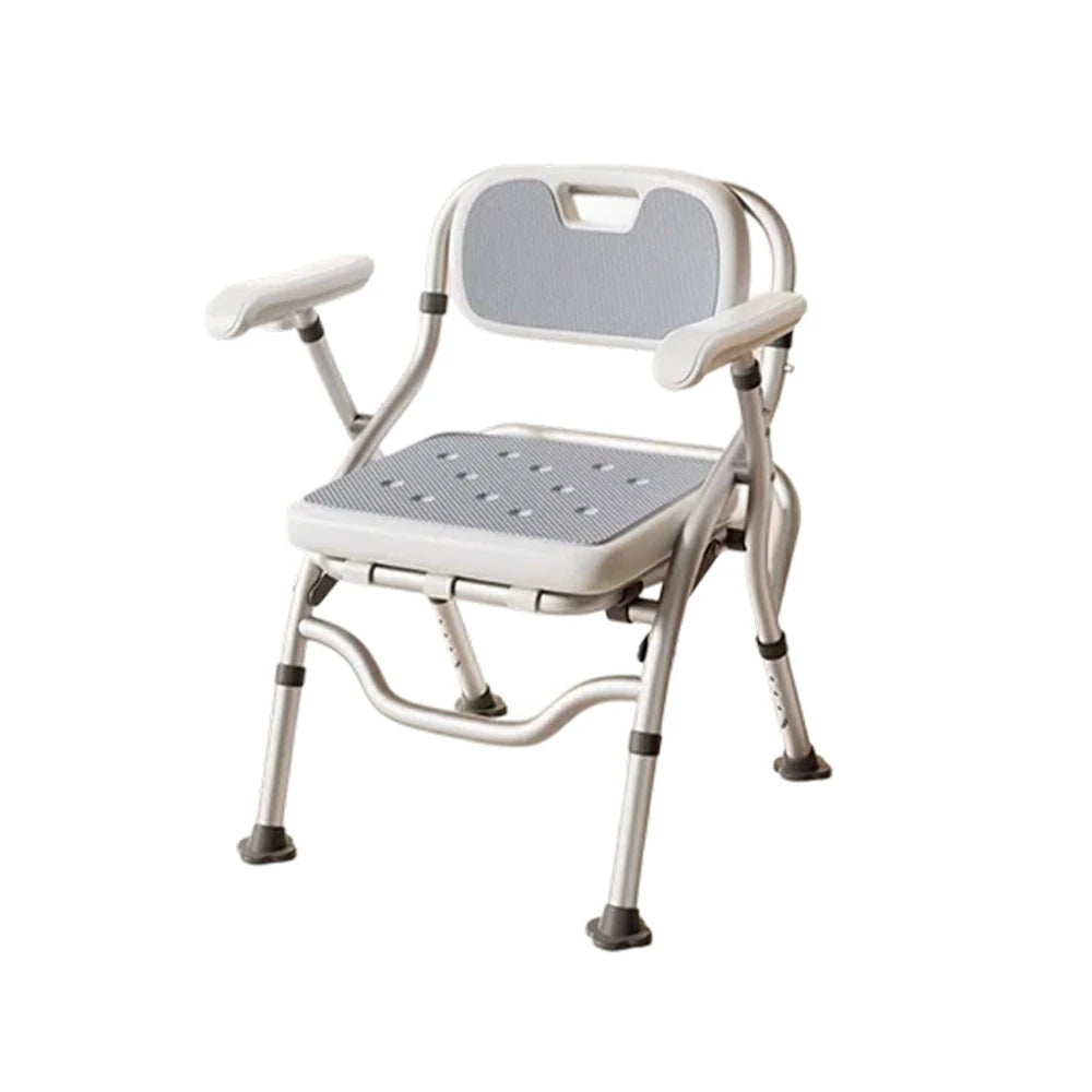 LIVARA Large Foldable Shower Chair with Square Seat Adjustable Height Soft Wave Cushion Waterproof Panel Anti-Slip Feet for Elderly Pregnant Bathroom Safety