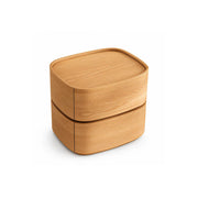 LIVARA Modern Curved Bedside Table with Natural Wood Veneer, Double Drawer Storage, Rounded Edges, Velvet Lined Drawers, 40cm - Natural White Oak