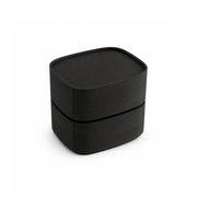 LIVARA Modern Curved Bedside Table with Natural Wood Veneer, Double Drawer Storage, Rounded Edges, Velvet Lined Drawers, 40cm - Natural Black Oak