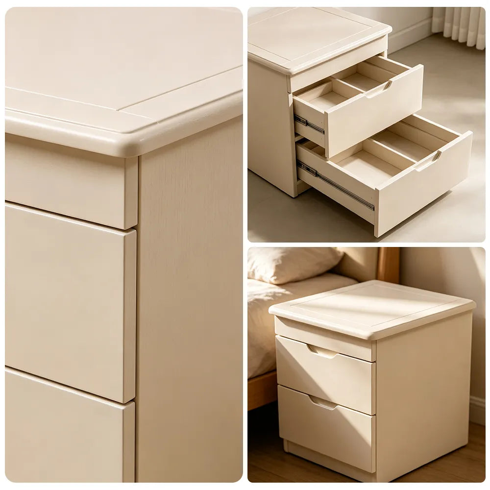 LIVARA Modern Solid Wood Bedside Table with Concealed Key Lock Safe, Double Storage Drawers, Smooth Metal Runners, Rounded Corners, 50cm - White