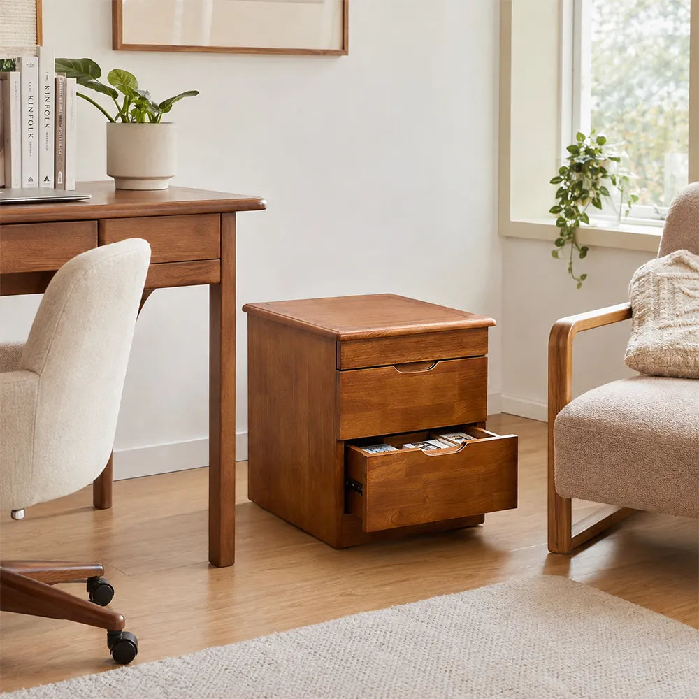 LIVARA Modern Solid Wood Bedside Table with Concealed Key Lock Safe, Double Storage Drawers, Smooth Metal Runners, Rounded Corners, 50cm - Walnut