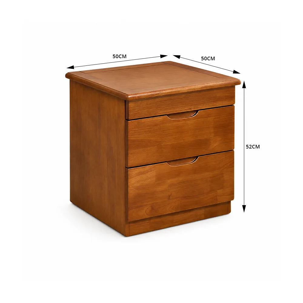 LIVARA Modern Solid Wood Bedside Table with Concealed Key Lock Safe, Double Storage Drawers, Smooth Metal Runners, Rounded Corners, 50cm - Walnut