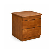 LIVARA Modern Solid Wood Bedside Table with Concealed Key Lock Safe, Double Storage Drawers, Smooth Metal Runners, Rounded Corners, 50cm - Walnut