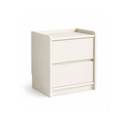 LIVARA Modern Solid Wood Bedside Table with Double Storage Drawers, Raised Edge Tabletop, Rounded Corners, Fully Assembled, 45cm - White