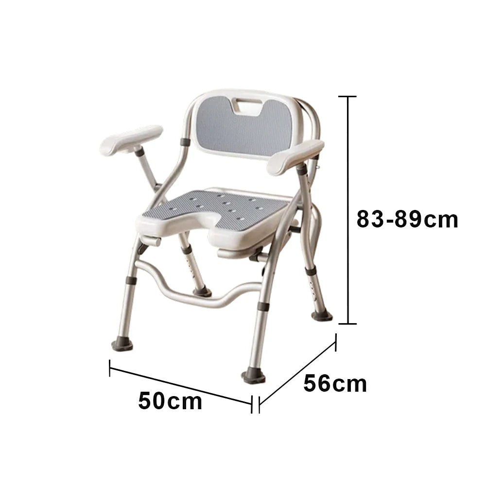 LIVARA Large Foldable Shower Chair with U-Shaped Seat Adjustable Height Soft Wave Cushion Waterproof Panel Anti-Slip Feet for Elderly Pregnant Bathroom Safety