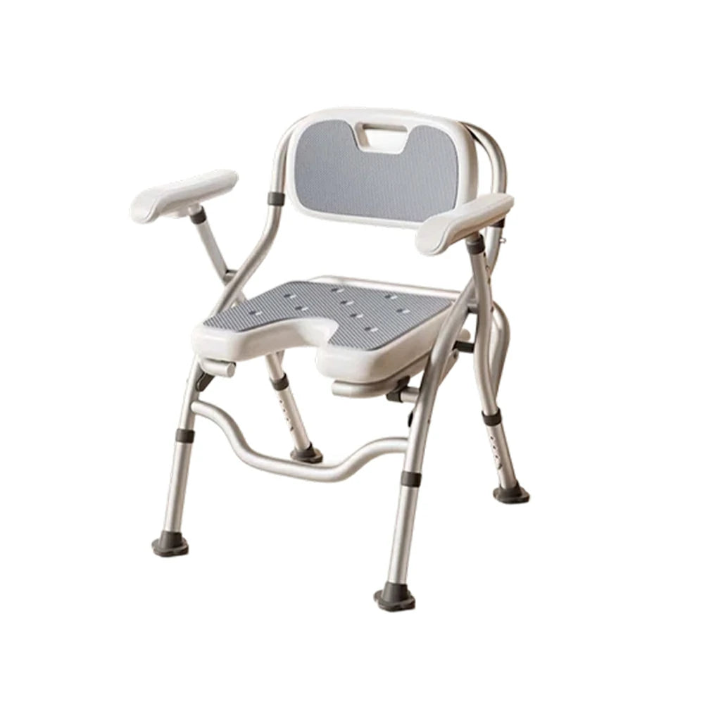 LIVARA Large Foldable Shower Chair with U-Shaped Seat Adjustable Height Soft Wave Cushion Waterproof Panel Anti-Slip Feet for Elderly Pregnant Bathroom Safety