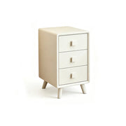 LIVARA Modern Solid Wood Bedside Table with 3 Drawers, Square Wooden Handles, Rounded Edges, Tapered Legs, 40cm - White