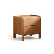 LIVARA Modern Solid Wood Bedside Table with Double Drawers, Metal Drawer Slides, Raised Tabletop Edges, Sturdy Wooden Legs, 40cm - Natural Wood