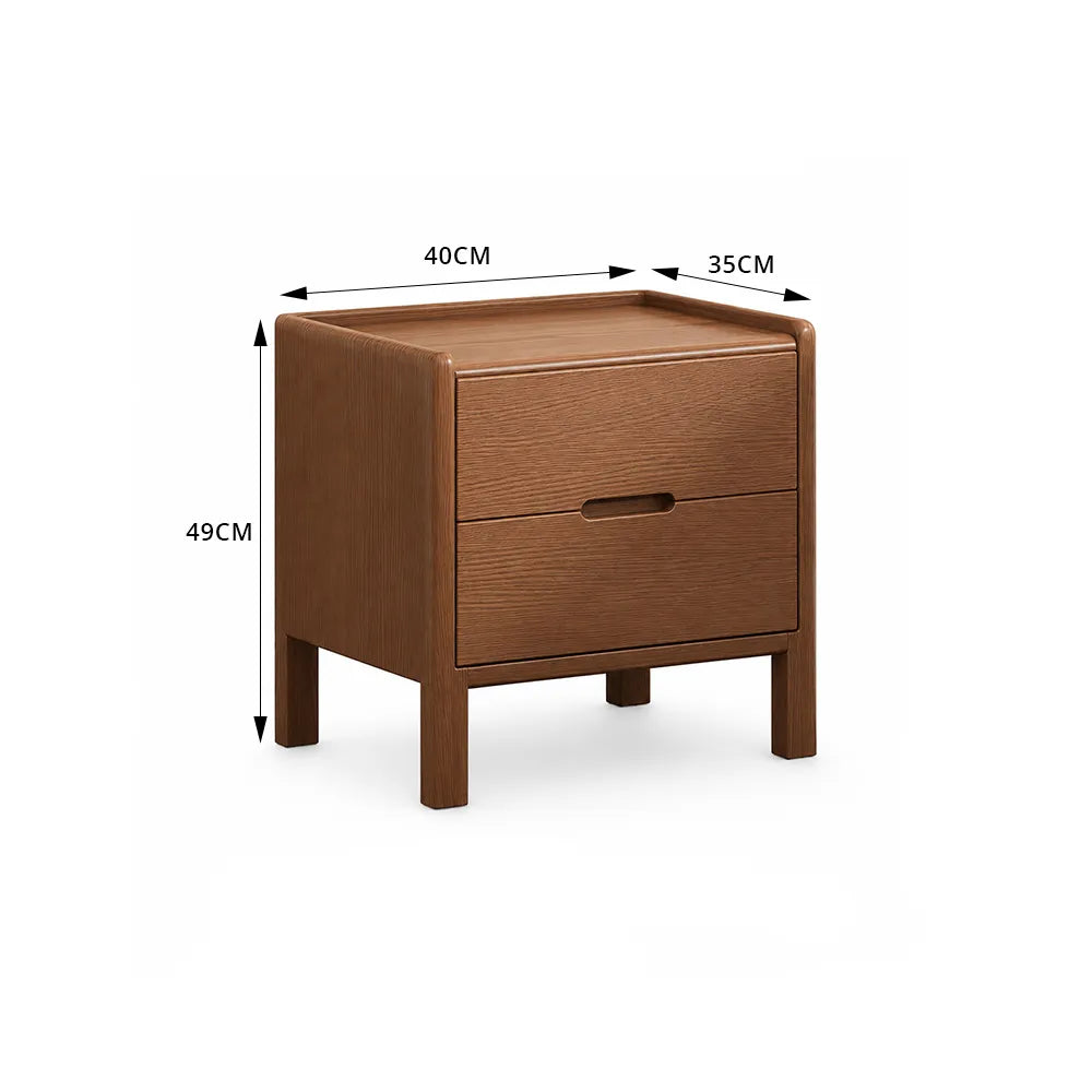 LIVARA Modern Solid Wood Bedside Table with Double Drawers, Metal Drawer Slides, Raised Tabletop Edges, Sturdy Wooden Legs, 40cm - Walnut