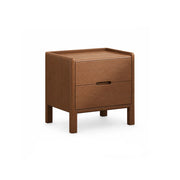 LIVARA Modern Solid Wood Bedside Table with Double Drawers, Metal Drawer Slides, Raised Tabletop Edges, Sturdy Wooden Legs, 40cm - Walnut