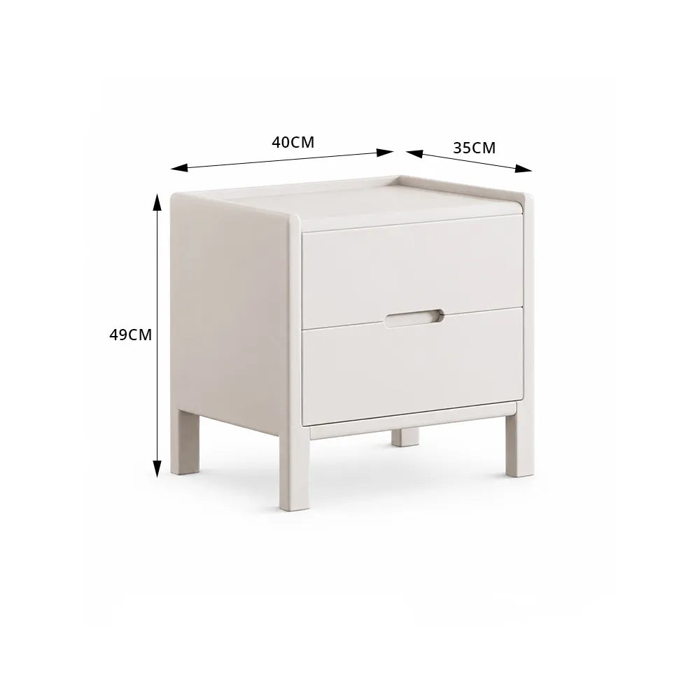 LIVARA Modern Solid Wood Bedside Table with Double Drawers, Metal Drawer Slides, Raised Tabletop Edges, Sturdy Wooden Legs, 40cm - White