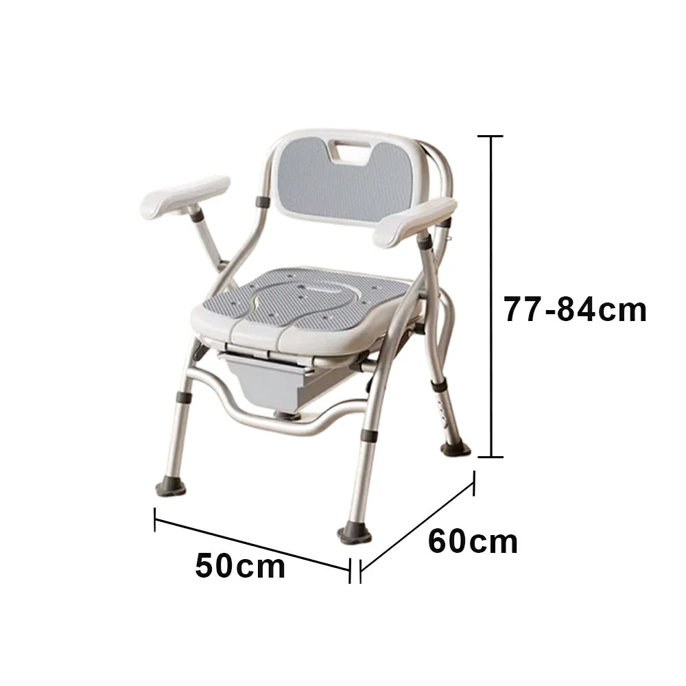LIVARA Large Foldable Shower Chair Suitable for Toilet Use Adjustable Height Soft Wave Cushion Waterproof Panel Anti-Slip Feet for Elderly Pregnant Bathroom Safety