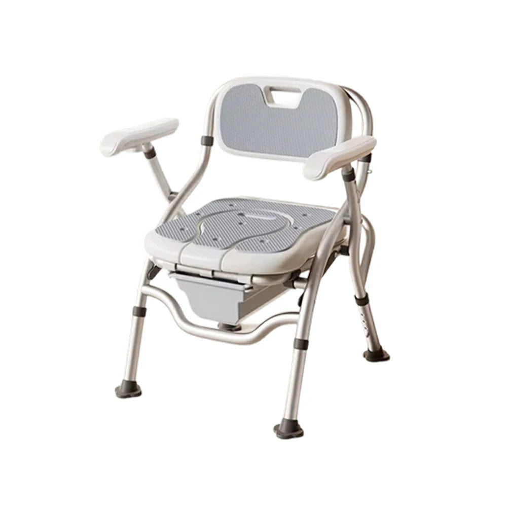 LIVARA Large Foldable Shower Chair Suitable for Toilet Use Adjustable Height Soft Wave Cushion Waterproof Panel Anti-Slip Feet for Elderly Pregnant Bathroom Safety