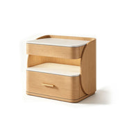 LIVARA Modern Bedside Table with Drawer, Open Storage Shelf, Sintered Stone Tops, Motion Sensor Light, 40cm - White Oak