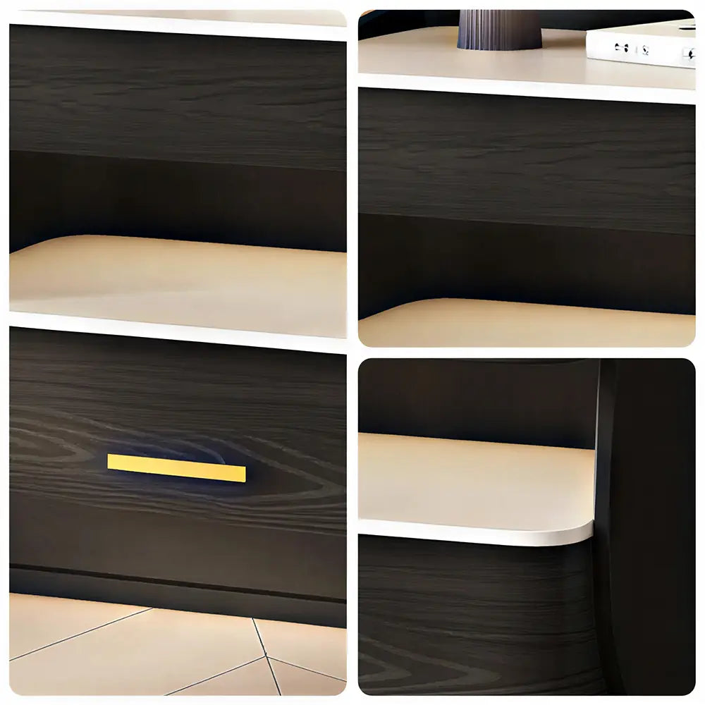 LIVARA Modern Bedside Table with Drawer, Open Storage Shelf, Sintered Stone Tops, Motion Sensor Light, 40cm - Black