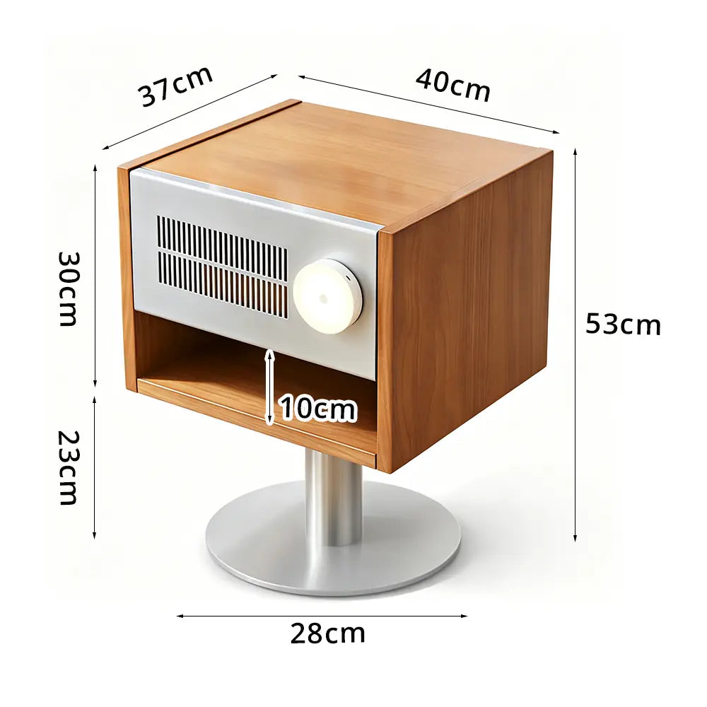 LIVARA Modern Solid Wood Bedside Table with Open Storage Shelf, Built-in Light, Metal Grille Panel, 40 x 37cm - Cherry