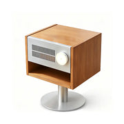 LIVARA Modern Solid Wood Bedside Table with Open Storage Shelf, Built-in Light, Metal Grille Panel, 40 x 37cm - Cherry