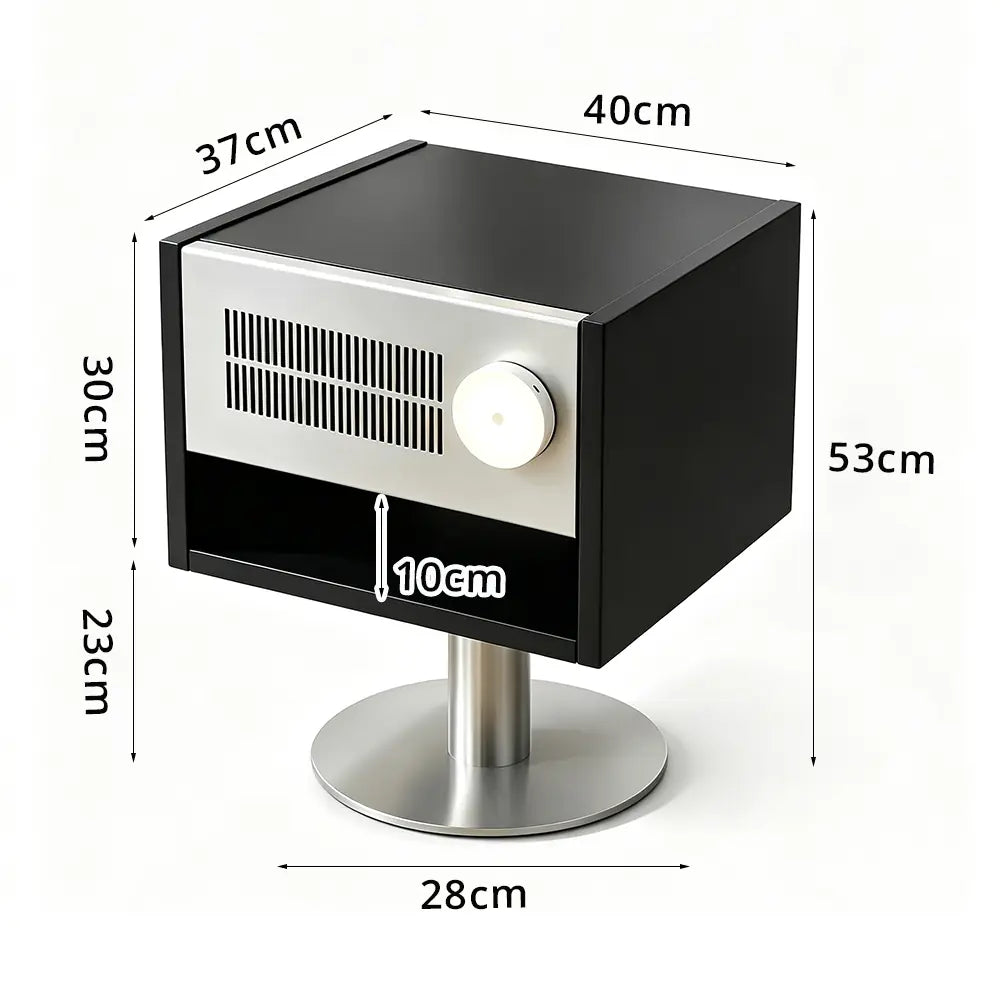 LIVARA Modern Solid Wood Bedside Table with Open Storage Shelf, Built-in Light, Metal Grille Panel, 40 x 37cm - Black