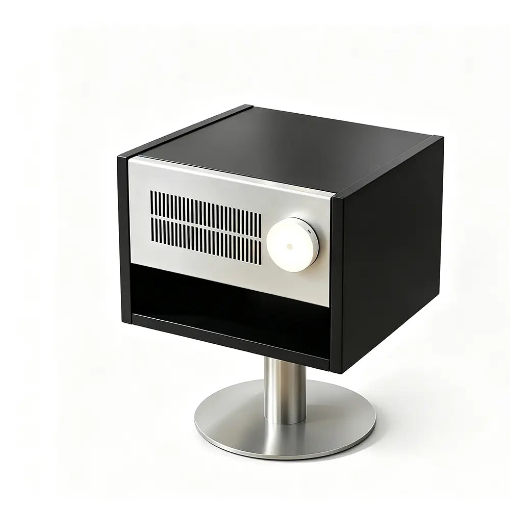 LIVARA Modern Solid Wood Bedside Table with Open Storage Shelf, Built-in Light, Metal Grille Panel, 40 x 37cm - Black
