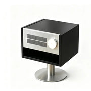 LIVARA Modern Solid Wood Bedside Table with Open Storage Shelf, Built-in Light, Metal Grille Panel, 40 x 37cm - Black