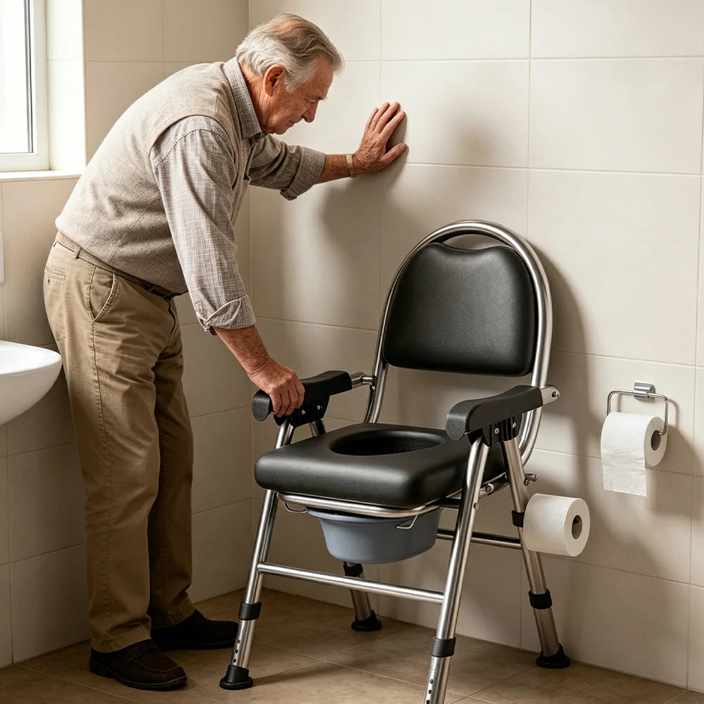 LIVARA Large Foldable Shower Chair Reinforced Steel Frame Adjustable Height Soft Cushion Backrest Anti-Tip for Elderly Pregnant Bathroom Use