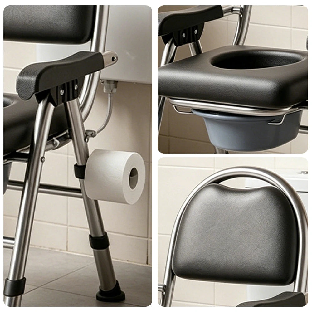LIVARA Large Foldable Shower Chair Reinforced Steel Frame Adjustable Height Soft Cushion Backrest Anti-Tip for Elderly Pregnant Bathroom Use