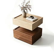 LIVARA Modern Bedside Table with Raised Edge Top, Natural Travertine Texture, Minimalist Design - Natural Travertine & Walnut