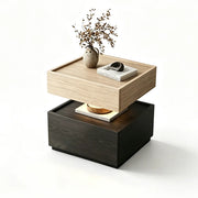 LIVARA Modern Bedside Table with Raised Edge Top, Natural Travertine Texture, Minimalist Design - Natural Travertine & Black