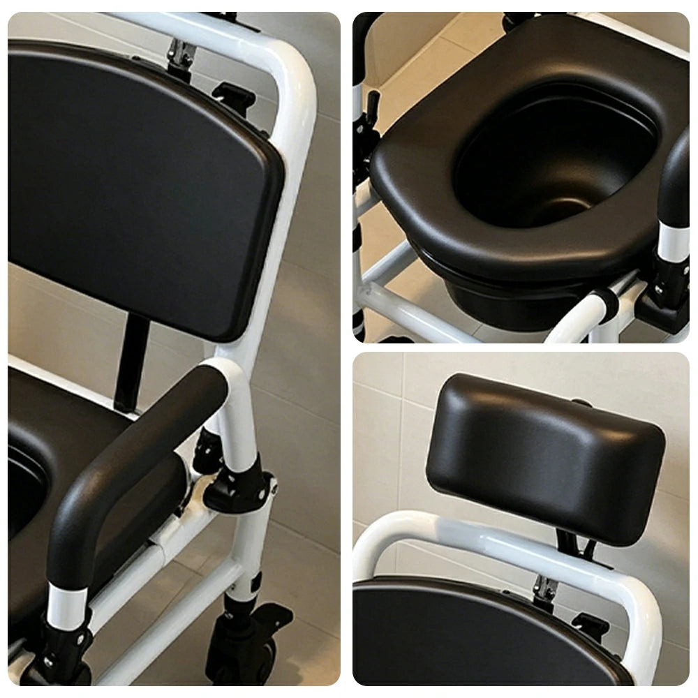 LIVARA Multifunctional Care Commode Chair Adjustable Backrest Soft Cushion Flip-up Armrests Wheels for Elderly Pregnant Home Bathroom Use