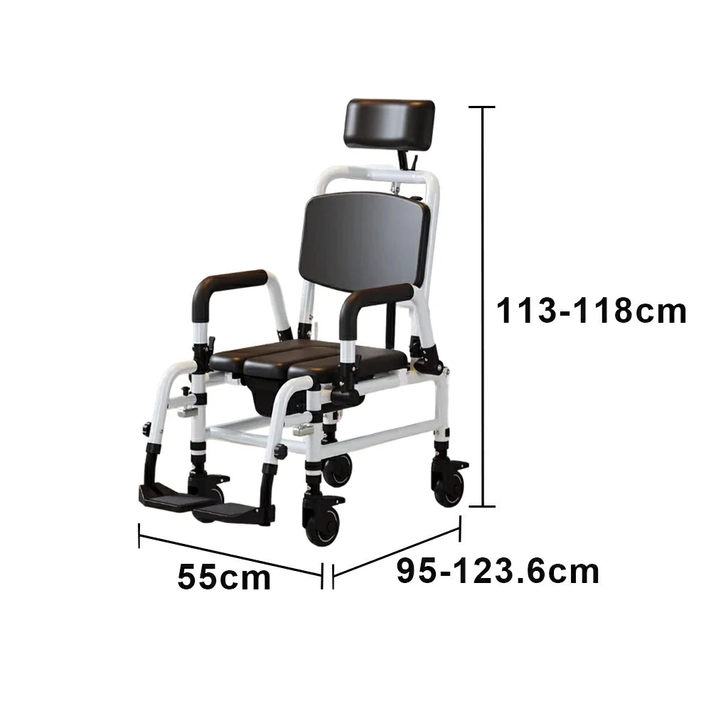 LIVARA Multifunctional Care Commode Chair Adjustable Backrest Soft Cushion Flip-up Armrests Wheels for Elderly Pregnant Home Bathroom Use