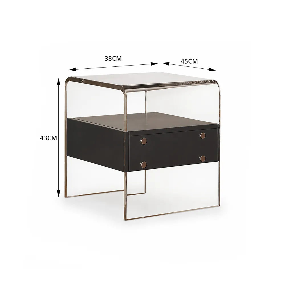 LIVARA Modern Bedside Table with Acrylic Legs, E0-Grade Wood Drawers, Transparent Frame, Minimalist Design - Black