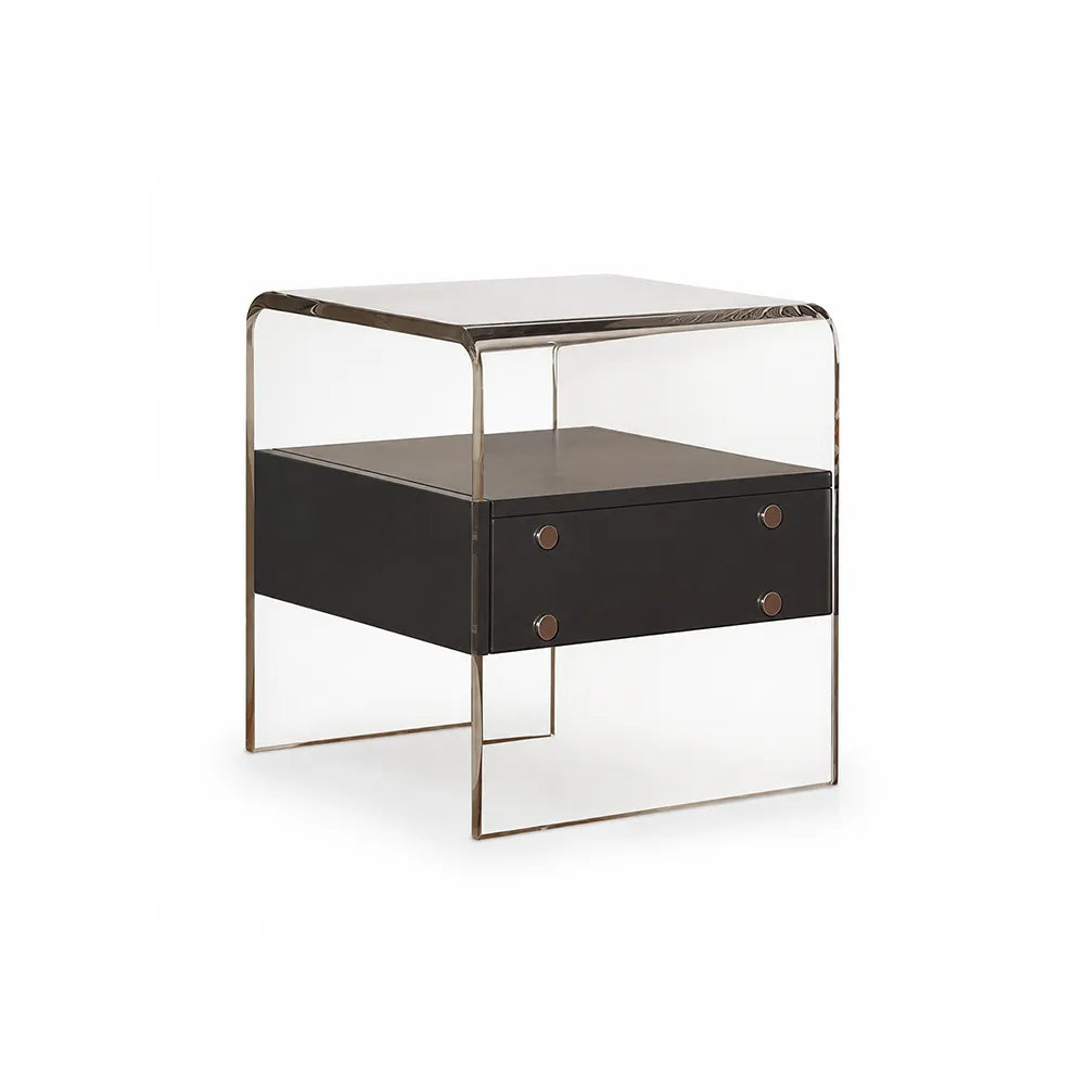 LIVARA Modern Bedside Table with Acrylic Legs, E0-Grade Wood Drawers, Transparent Frame, Minimalist Design - Black
