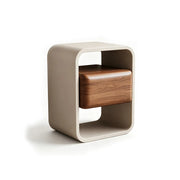 LIVARA Modern Bedside Table with Floating Walnut Drawer, Open Storage Shelves, Rounded Frame Design, Eco-Friendly Finish - Walnut & Cream