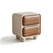 LIVARA Modern Bedside Table with 2 Rounded Drawers, Walnut Wood Grain Veneer, Curved Frame, Ball Feet - Cream & Walnut
