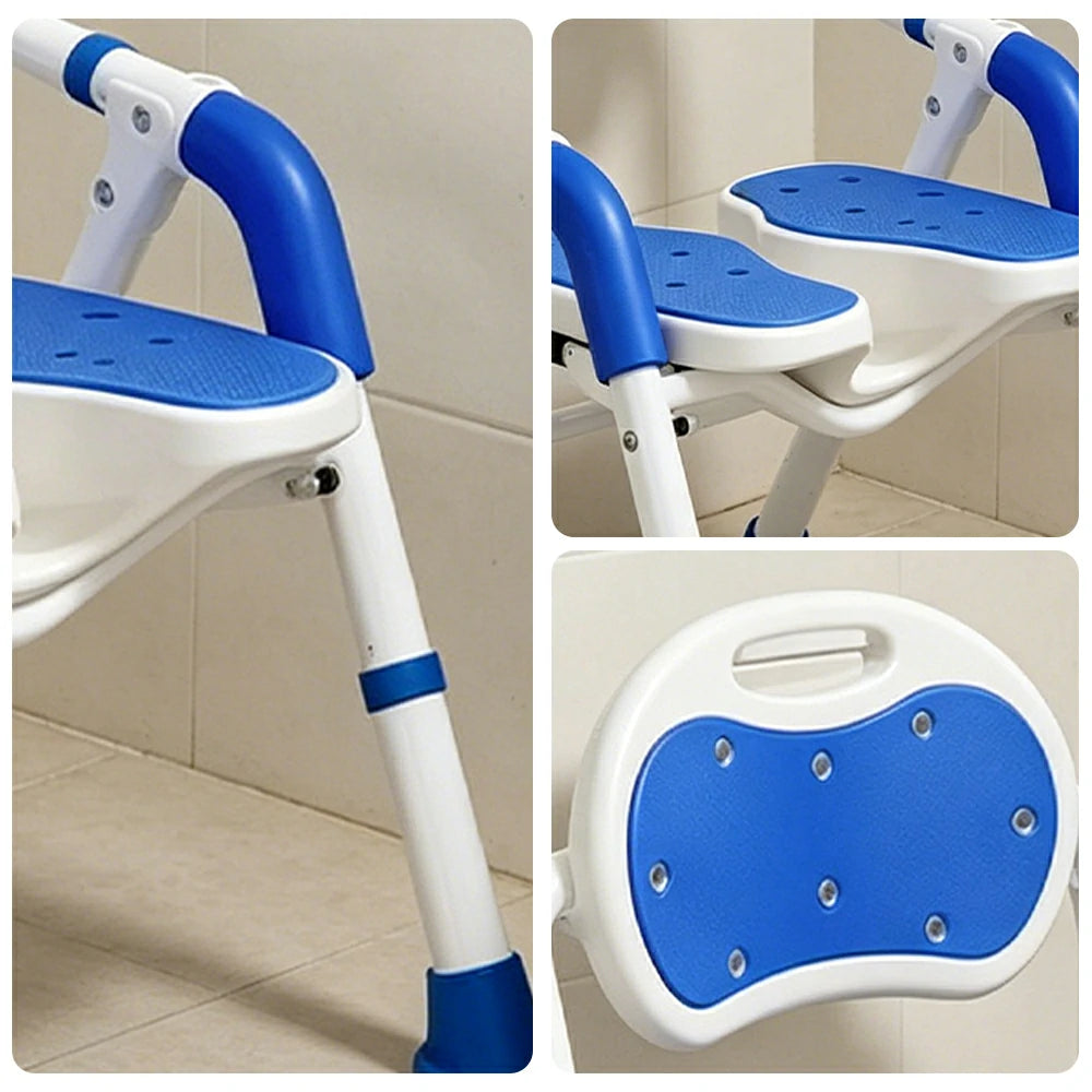 LIVARA Foldable Shower Chair with EVA Cushion PE Waterproof Seat Drainage Holes Anti-Slip Feet for Elderly Pregnant Bathroom Use - Blue