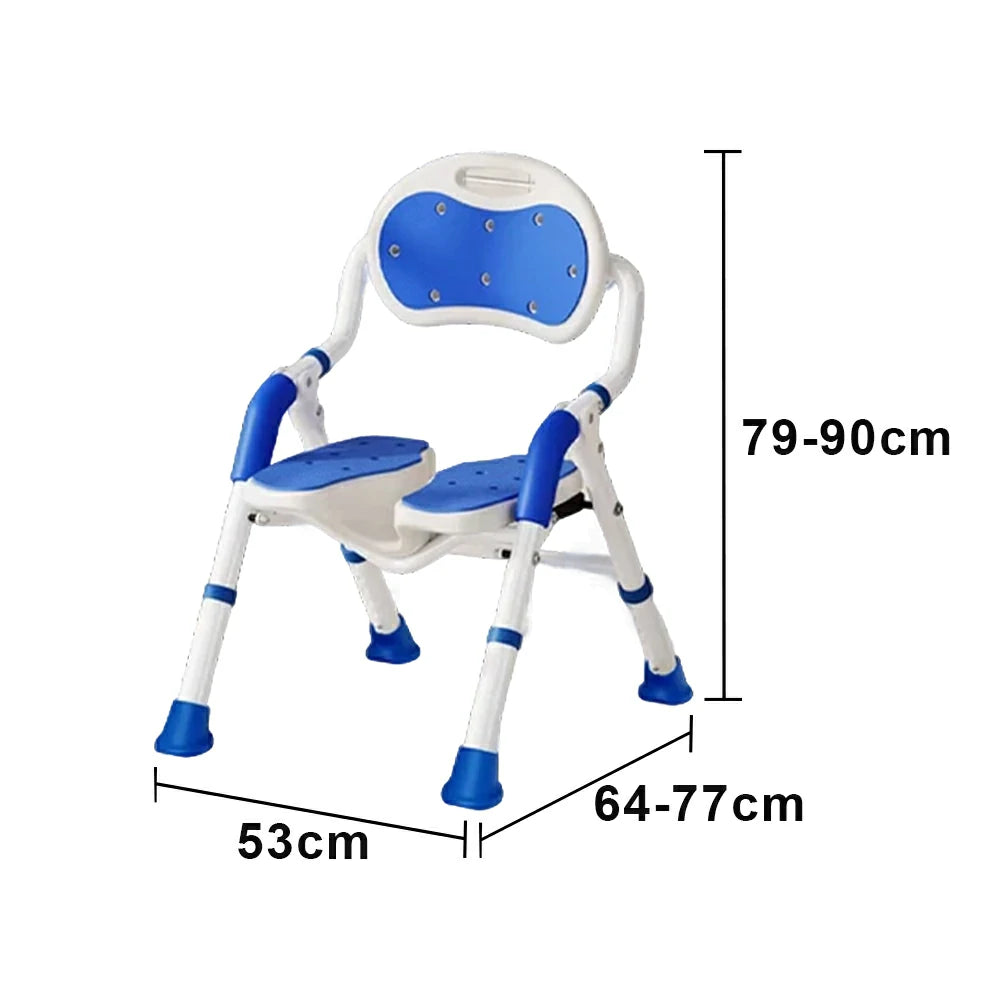 LIVARA Foldable Shower Chair with EVA Cushion PE Waterproof Seat Drainage Holes Anti-Slip Feet for Elderly Pregnant Bathroom Use - Blue