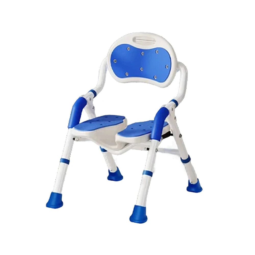 LIVARA Foldable Shower Chair with EVA Cushion PE Waterproof Seat Drainage Holes Anti-Slip Feet for Elderly Pregnant Bathroom Use - Blue